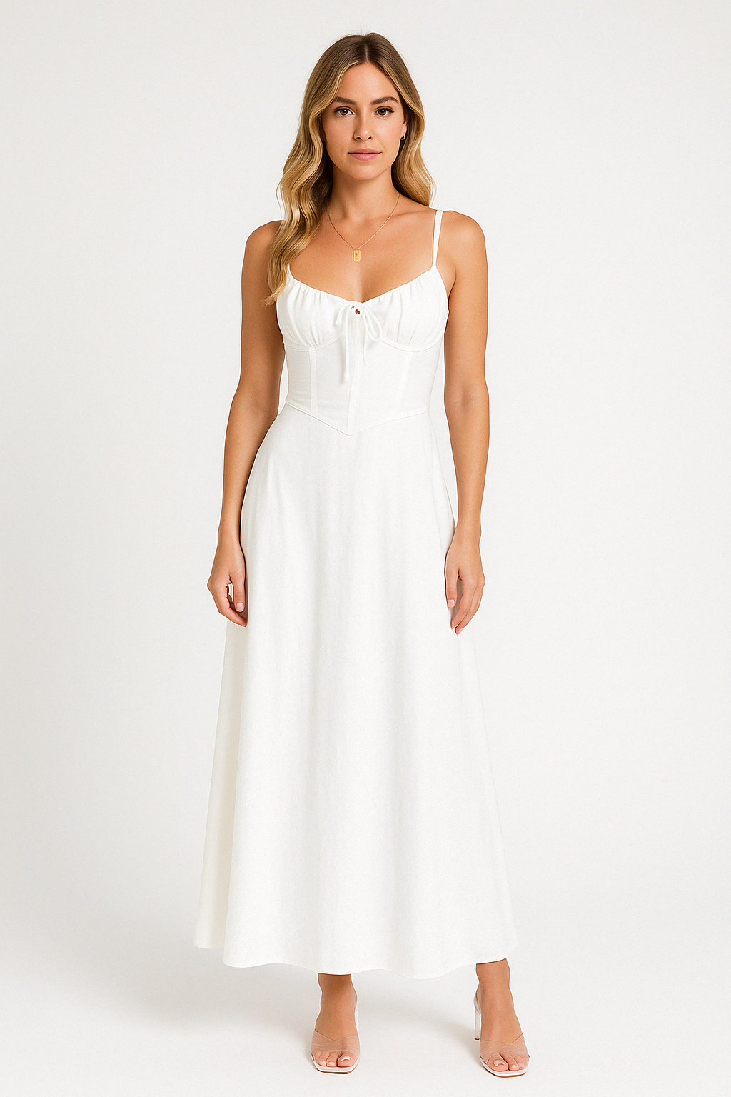 Women's A-Line Dress - Strappy - Ruched Bodice - Full Length