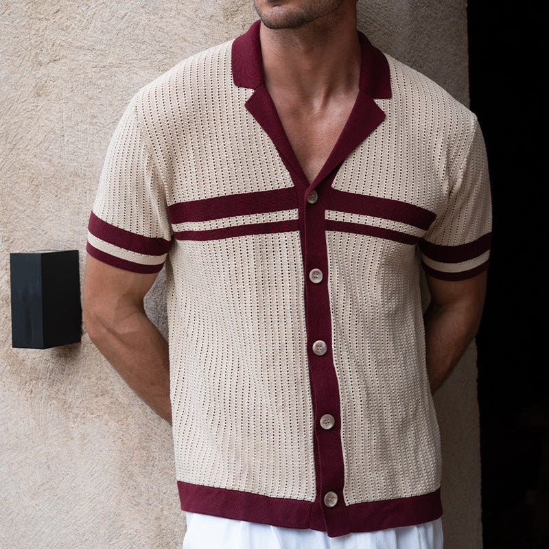 Men's Knit Polo Shirt - Regular Fit - Short Sleeve - Striped - Cotton Blend