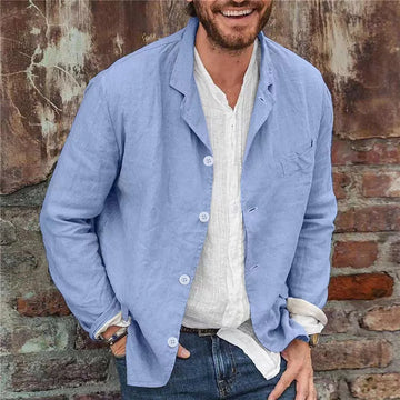 Men's Casual Jacket - Relaxed Fit - Linen Blend - Button Front - Lapel