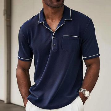 Men's Polo Shirt - Piqué Knit - Regular Fit - Chest Pocket - Piping Trim